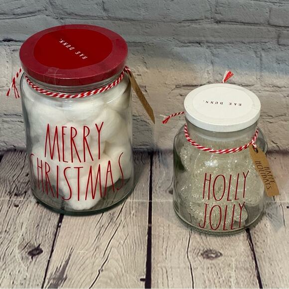 Rae Dunn Merry Christmas and Holly Jolly Jars - Picture 1 of 2